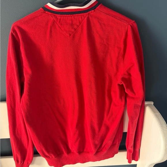 Tommy Hilfiger Red V-Neck Sweater with Collegiate Style - Picture 3 of 7